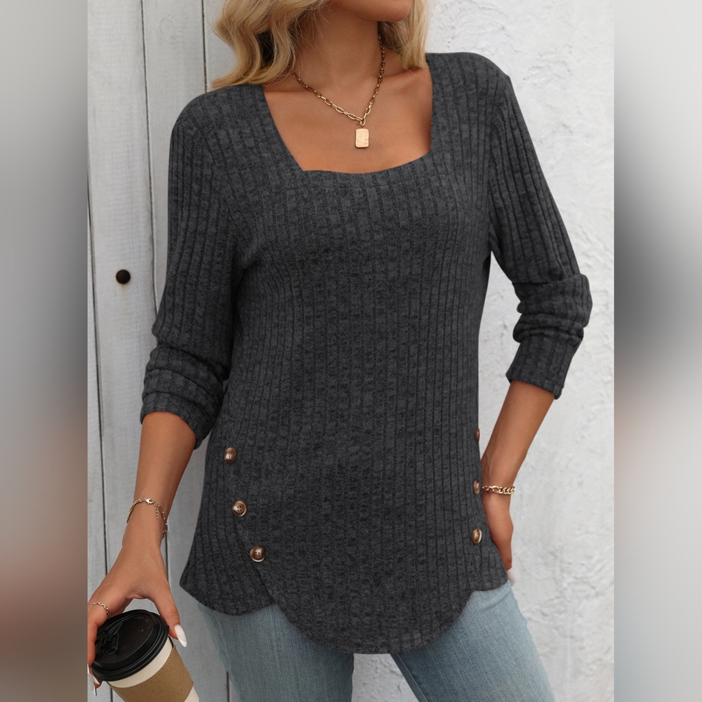 Mandy Square Neck Long Sleeve Sweater Top